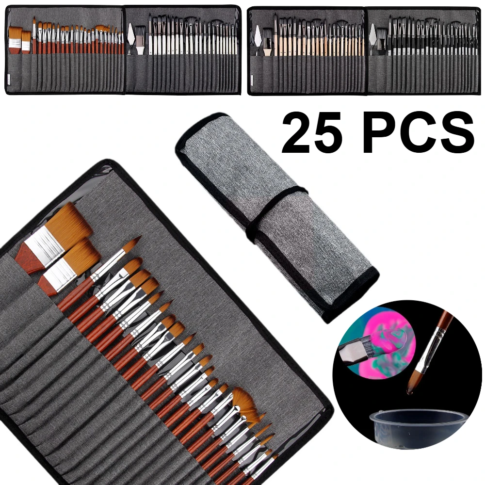 Gouache Paint Set - 25pcs Set Kuas Lukis Profesional dengan