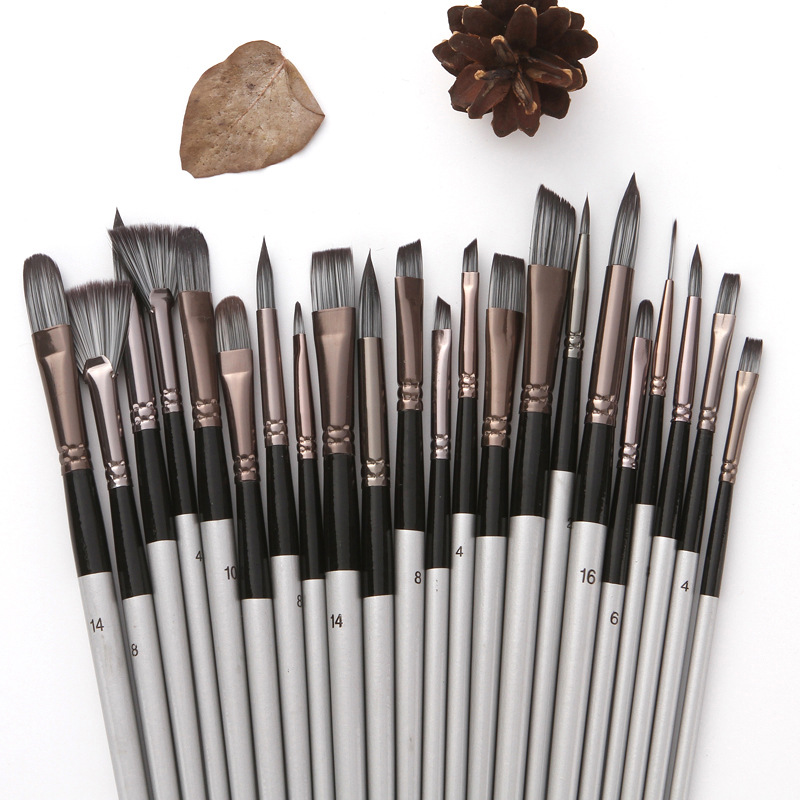 24 Set Kuas Nilon Gagang Perak - Gouache Paint Set ulasan dan harga